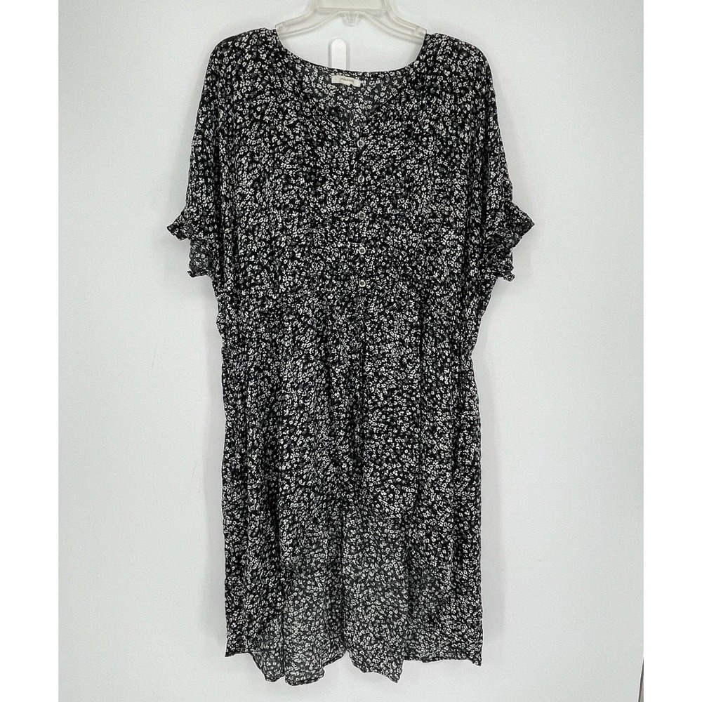 Maurices Women's Black Floral Short Sleeve Button Front High Low Dress Size 2 2X